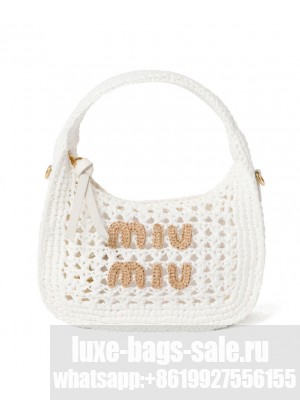 Miumiu Wander Woven Fabric Hobo Bag 5BC125 White