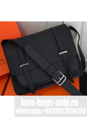 Hermes Steven 30/34cm Men's Bag in Leather Black