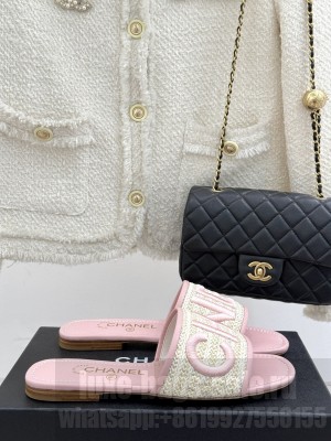 Chanel Knit Flat mules CC logo pink 2025