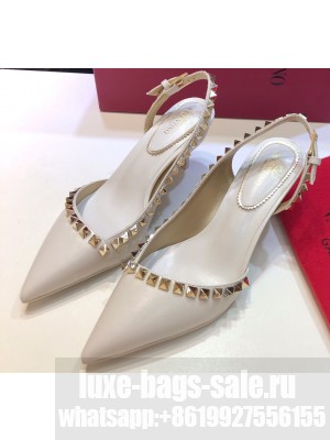 Valentino Heel 6.5cm Rockstud Slingback Pumps Sandals White