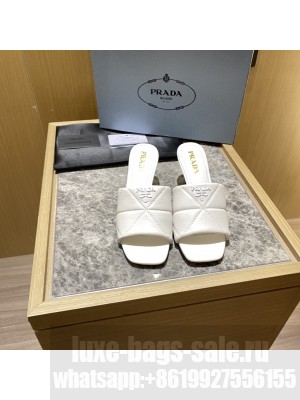 Prada Quilted leather 65 mm varnished heel slides sandals Mule 2022 Collection,White