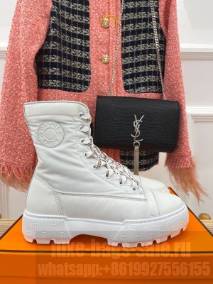 HERMES FRESH ANKLE BOOTS IN CALFSKIN AND LIGHT PARACHUTE FABRIC WHITE