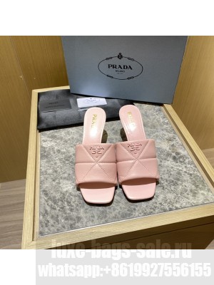 Prada Quilted leather 65 mm varnished heel slides sandals Mule 2022 Collection,Pink