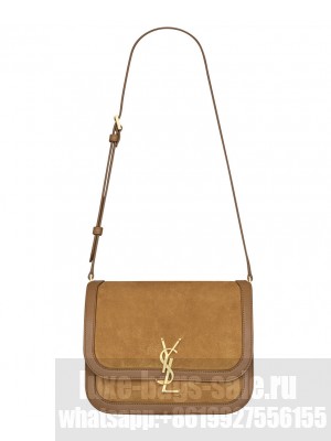 Saint Laurent Solferino Medium Soft Satchel In Suede And Smooth Leather 635025 Coffee