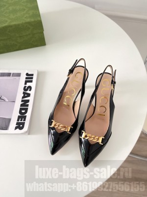 Gucci Women's Patent leather with Chain 75mm Sling-back Pumps Black 2021 Collection