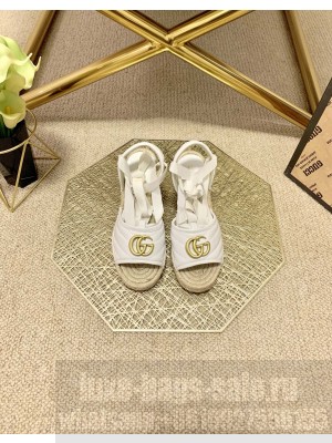 Gucci GG Lambskin Wedge Sandals White 2021 Collection