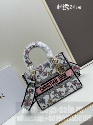 MEDIUM LADY D-LITE BAG White Multicolor Embroidery M0565O