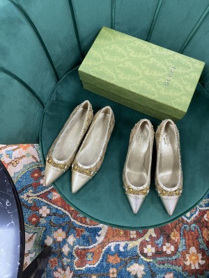 Gucci Women's GG Canvas Calfskin 65mm Pumps Brown/Silver 2021 Collection