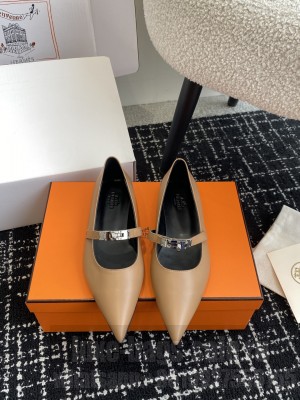 Hermes Kelly ballet flat brown