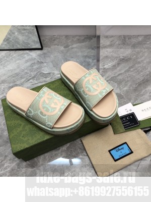 Gucci Jumbo GG Canvas Platform 5cm Slide Sandals with Interlocking G 2023 09