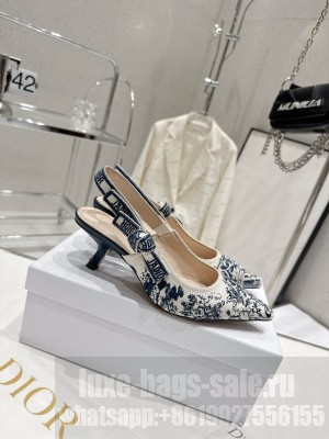 Dior J'Adior Slingback Pumps 6.5cm in Embroidered Cotton Blue 01