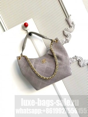 CHANEL Hobo Bag Suede Calfskin AS5970 gray