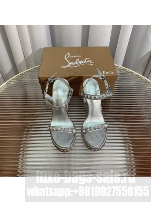 Christian Louboutin Pyraclou Espadrilles Wedge Sandals 12cm Silver 2023