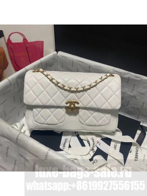CHANEL FLAP BAG Lambskin 23365 WHITE