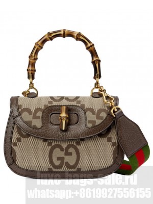 Gucci Small Jumbo GG Bag With Bamboo 675797 Dark Coffee