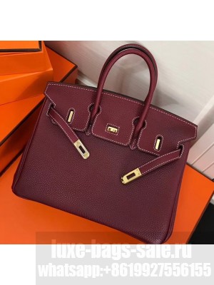 Hermes Birkin 25cm Bag Bordeaux Red in Togo Leather With Gold Hardware
