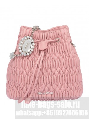 Miu Miu Crystal Nappa Leather Bucket Bag Pink