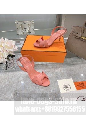 Hermes Leather Heeled Sandals 7cm Pink 2021 Collection 