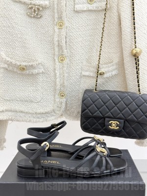 Chanel Sandals Lambskin black G46275 2025