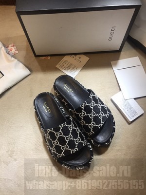 Gucci GG  Platform Slide Sandal 573018 Black 2021 Collection 