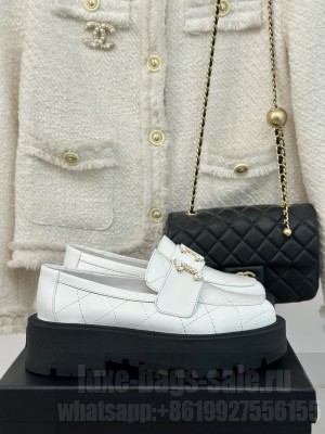 Chanel Quilted Lambskin Platform Moccasins Loafers White 2024