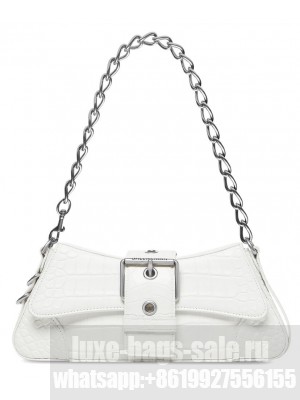 Balenciaga Lindsay Small Shoulder Bag With Strap Crocodile Embossed Cream