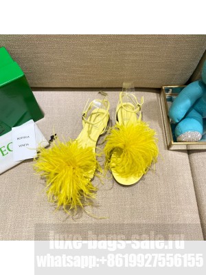 Bottega Veneta FEATHER DOT Leather and ostrich feather flat sandals Yellow 2021 Collection