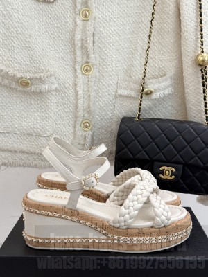 Chanel knit platform heel 7cm sandals white 2025