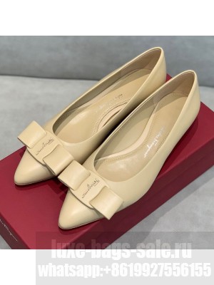 Salvatore Ferragamo Viva Lambskin Bow Flat Ballerinas/Wedge Pumps Nude Spring/Summer 2021 Collection