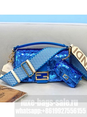 Fendi Baguette Sequins Medium Bag Blue  2021 Collection