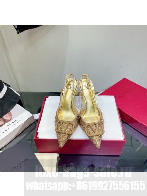 Valentino VLogo Slingback Pumps 8cm With Gold Crytal 2022 Collection