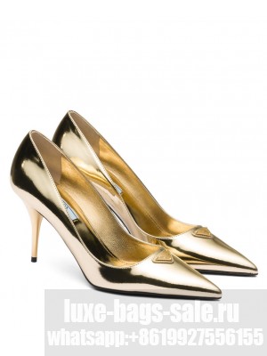 Prada Women's Metallic Leather Pumps Golden