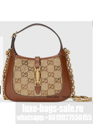Gucci JACKIE 1961 CRYSTAL GG MINI SHOULDER BAG 675799 Brown