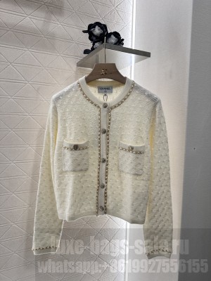 Chanel Crew Neck knitted With Chain Cardigan Cream