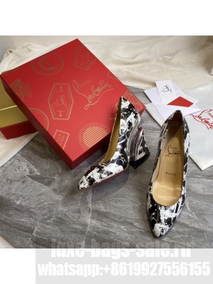 Christian Louboutin Print Calfskin Wedge Pumps Black/White 2021 Collection