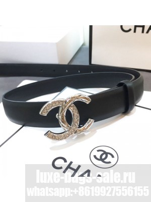 Chanel Smooth Calfskin Belt 25mm with Crystal Metal CC Buckle Black 2019 Collection