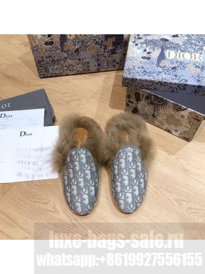 DIOR OFF MULE Multicolor Embroidered Cotton Fur Flat Slippers 07