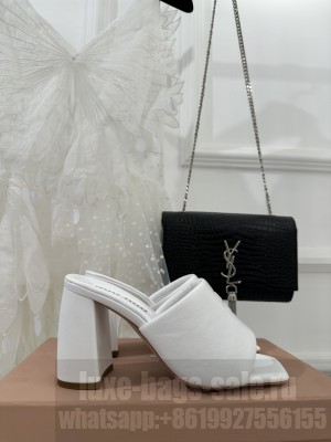 Miu Miu Lambskin 8.5CM Flat Slide Mule White