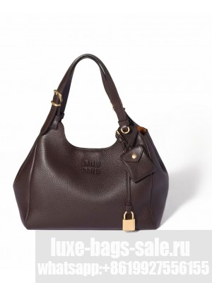 Miu Miu Leather Handbags 5BA304 Dark Coffee
