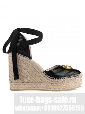 Gucci Women's Leather Platform Espadrille 573023 Black