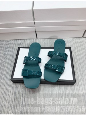 Gucci Women's rubber slide sandal Green 2021 Collection 