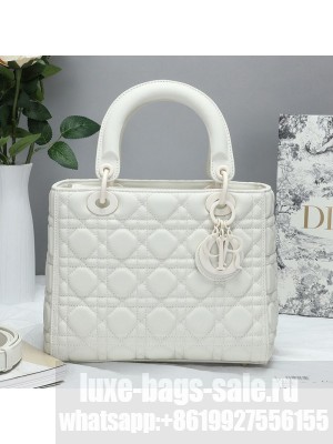 Dior Lady Dior Top Handle Bag in Ultra-Matte Cannage Calfskin White 2019 Collection