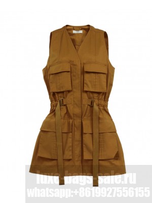 Chanel Women's Utilitarian Vest In Light Cotton Gabardine Coffee