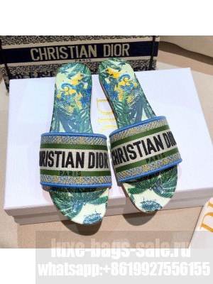 Dior Dway Flat Slide Sandals in Green Embroidered Cotton Spring/Summer 2021 Collection 48