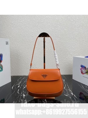 Prada Cleo brushed leather shoulder bag with flap 1BD311 orange