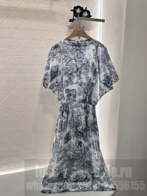 Christian Dior Dioriviera Long dress White and Navy Blue Toile de Jouy Sauvage Cotton Muslin