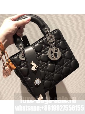 Lady Dior My ABCDior Bag in Cannage with Badges Black/Silver 2019