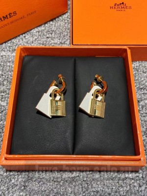 hermes lock earrings white 2021