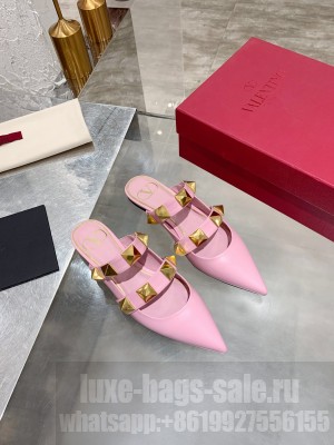 VALENTINO ROMAN STUD FLAT MULE IN CALFSKIN PINK