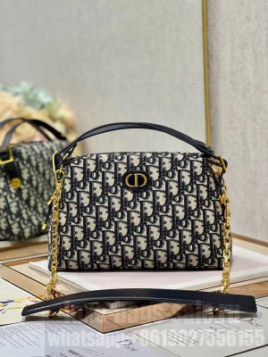 LADY DIOR TOP HANDLE MEDIUM BAG Blue Dior Oblique Jacquard C0656